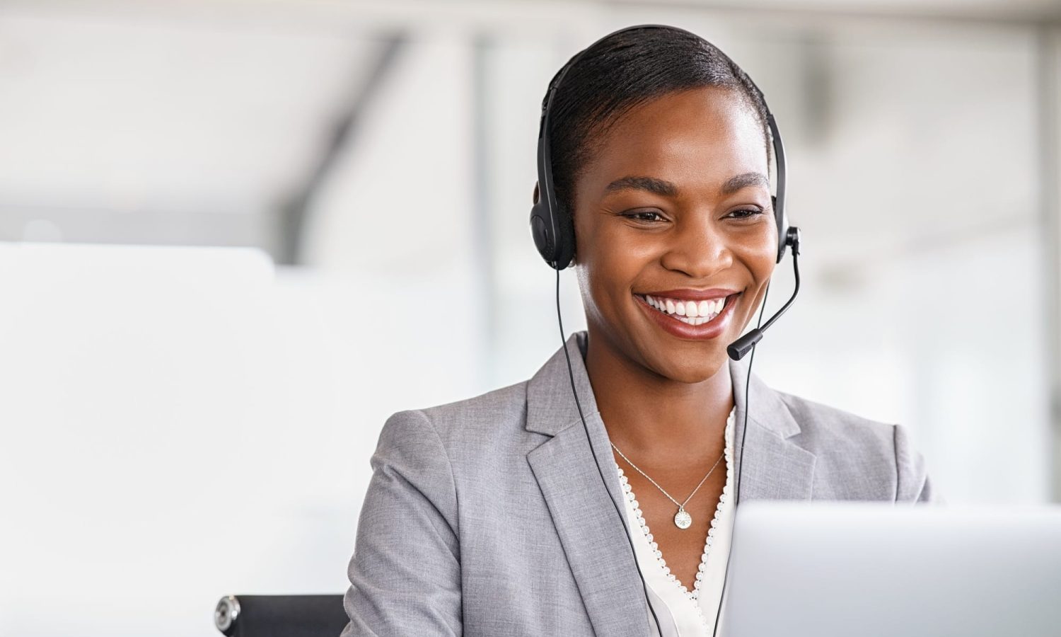 Customer service woman working on a phone call