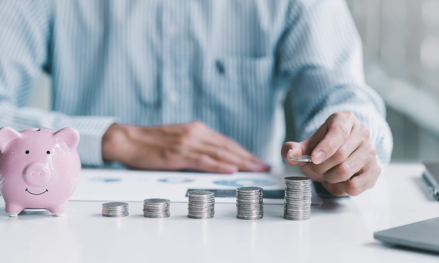 Piggybank Money And Calculator. Accountant Insurance Collection, save money and investment concept.